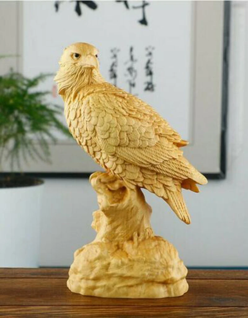 JM015 - 12 x 4.2 x 6 CM Hand Carved Boxwood Figurine Carving  - Eagle