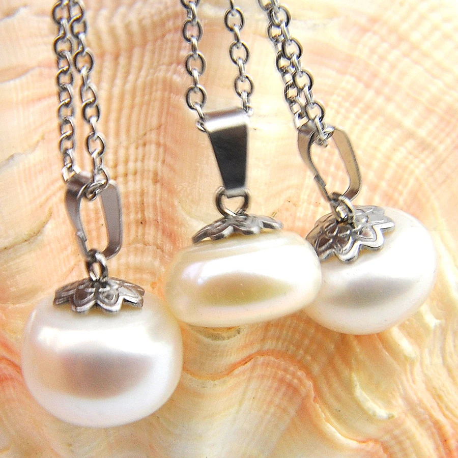 MIX 3 PCS Holiday Gifts Big Offer Round Natural Pearl Gemstone Silver Necklaces Pendants