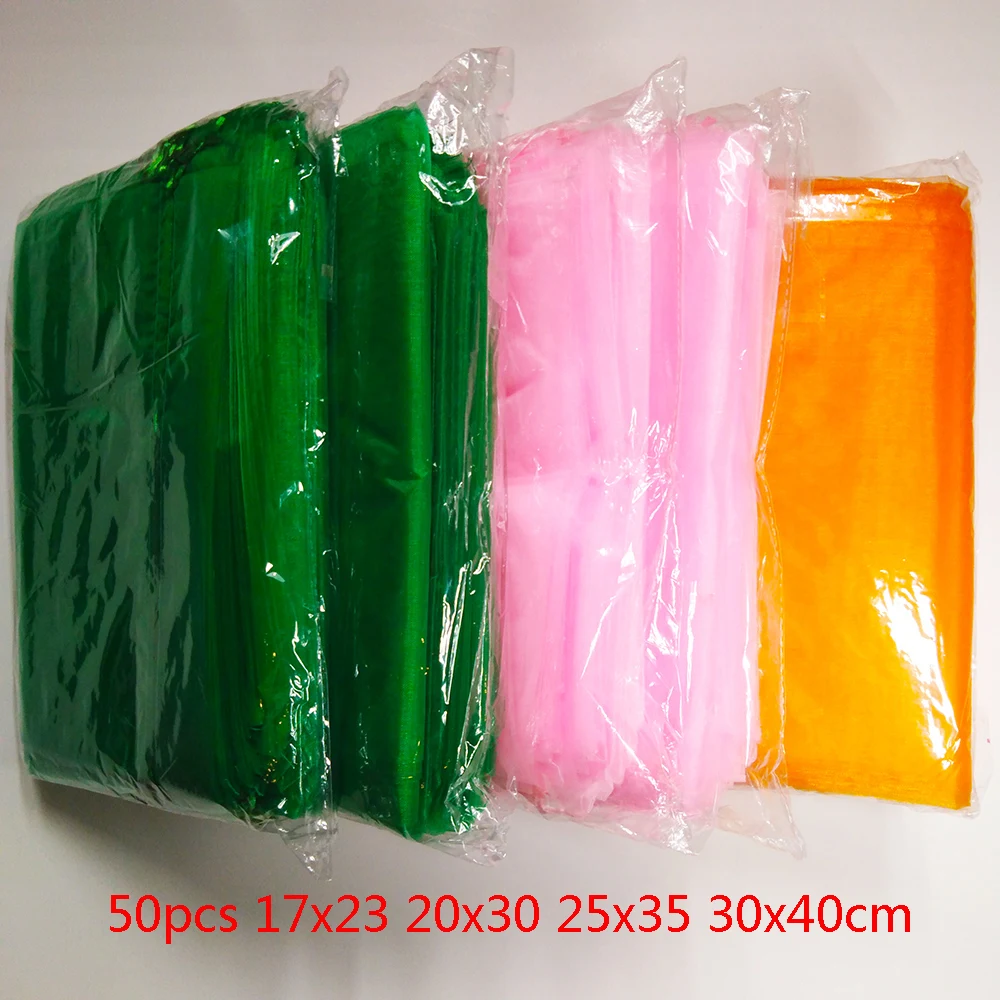 Hot 50pcs jewelry bags 17x23 20x30 25x35 30x40cm Wedding Christmas Gift Organza bag Jewelry Packaging Display & Jewelry Pouches