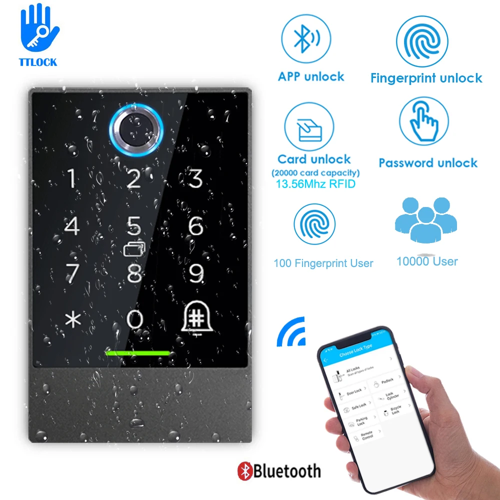 Bluetooth V4.1 TTlock Smart Phone App Control Door Access Control System Fingerprint Access Controller 13.56Mhz RFID Card Reader