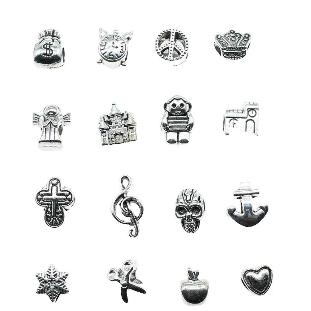 10pcs Antique Silver Color European Big Hole Beads Charm Jewelry Accessories For Bracelet Making