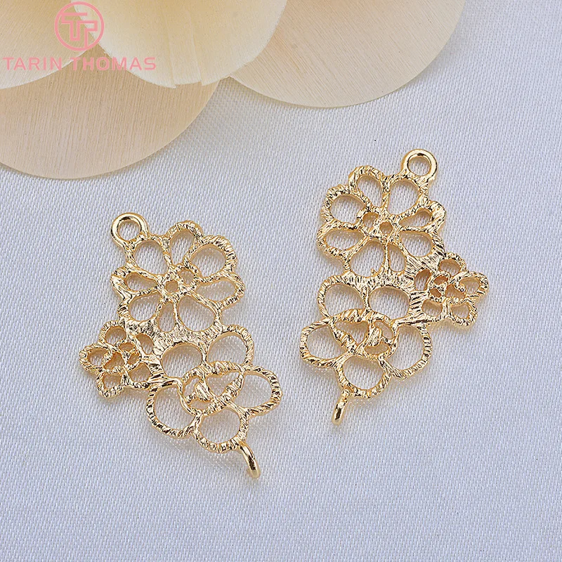 (1878)6PCS 28x17MM 24K Gold Color Brass 2 Holes 3 Flowers Connect Charms Pendants High Quality Jewellery Accessories