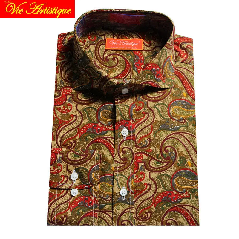 

custom tailor made Men's bespoke shirts business formal wedding ware bespoke blouse cotton coffee paisley flower bohemian casual