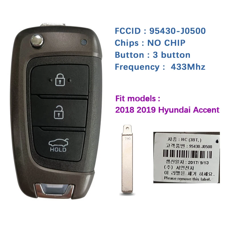 CN020189 Original Smart Remote Key Fob For Hyundai Accent 2018 2019 Flip Key 433MHz FCCID 95430-J0500 95430-H5000 95430-H6000