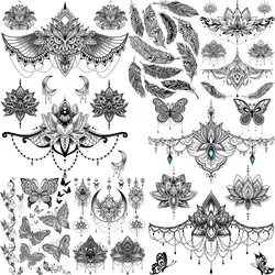 YURAN Women Girl Big Arm Owl Fake Tattoo Temporary Henna India Tatoo Stickers Custom Mandala Flower Black Turtle Tattoos Lace