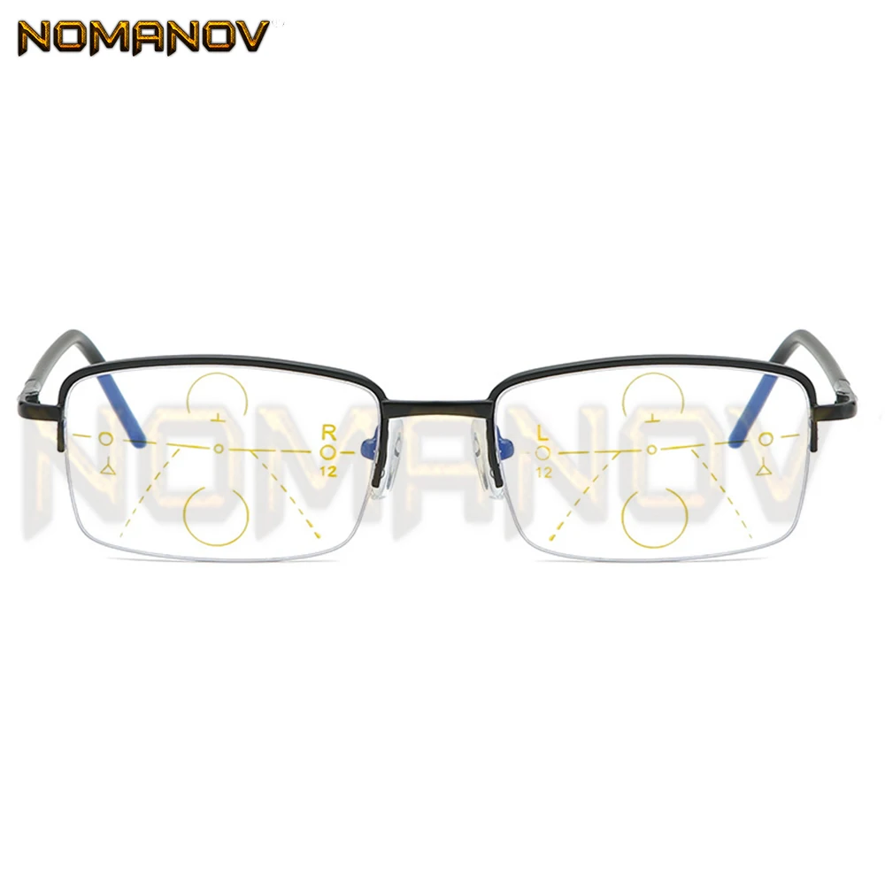 Ultra-light Half-rim Black Frame Business Men Women Progressive Multi-focus Reading Glasses Add 75 100 125 150 175 200 to 400