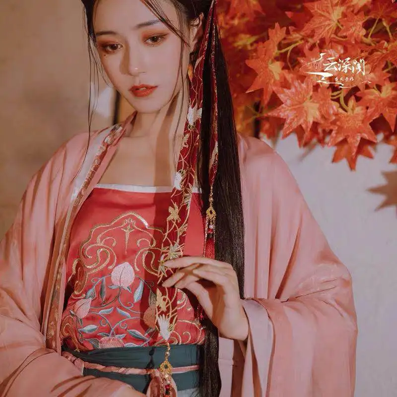 To put on the forehead hanfu tassel hair ribbon hot stamping brocade carp removable fringed the crane tire hair accessories