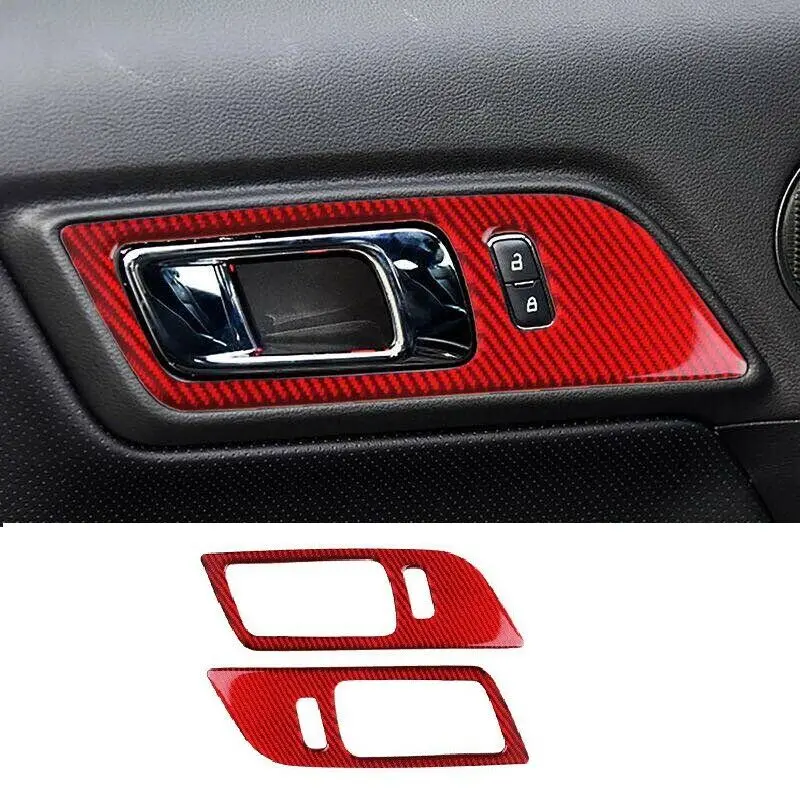 

Red Carbon Fiber Car Door Handle Frame Trim Cover For Ford Mustang 2015-2019