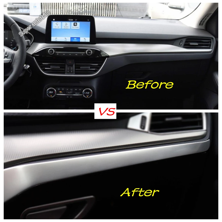 Central Control Dashboard Panel Strip Decoration Cover Trim For Ford Focus MK4 2019 - 2022 Stainless Steel Interior Accessories