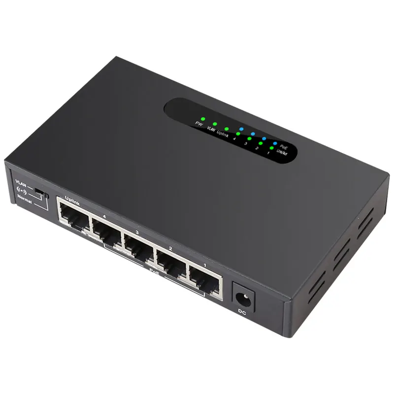 TEROW 52V 1.25A 5Port Gigabit unmanaged POE Power Supply Switch with VLAN 1000M copper RJ45 Ports IEEE802.3af/at Ethernet Switch