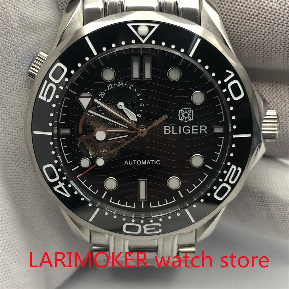 Pulsera de goma de 41mm NH39, cristal de zafiro estéril, esfera azul claro/negra, movimiento automático mecánico