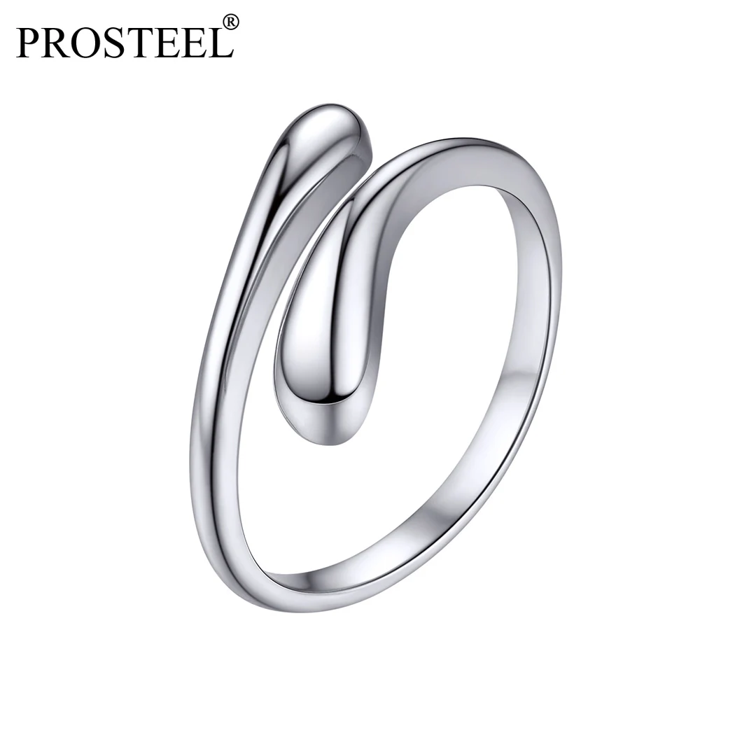 PROSILVER Water Drop 925 Sterling Silver Open Ring for Women Girls Minimalist Fashion Wedding Jewelry Adjustable