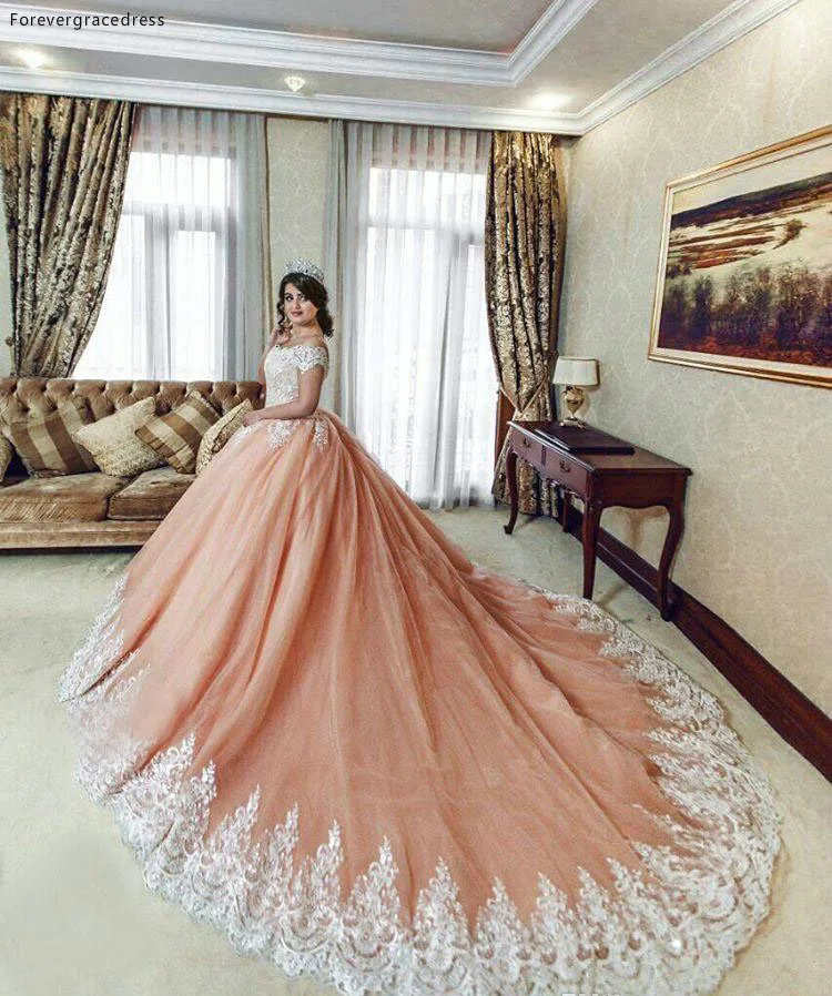 Vestido de quinceañera de tul para niñas, traje de baile de fiesta, de talla grande, hecho a medida, de 16 años, Color melocotón, 2020