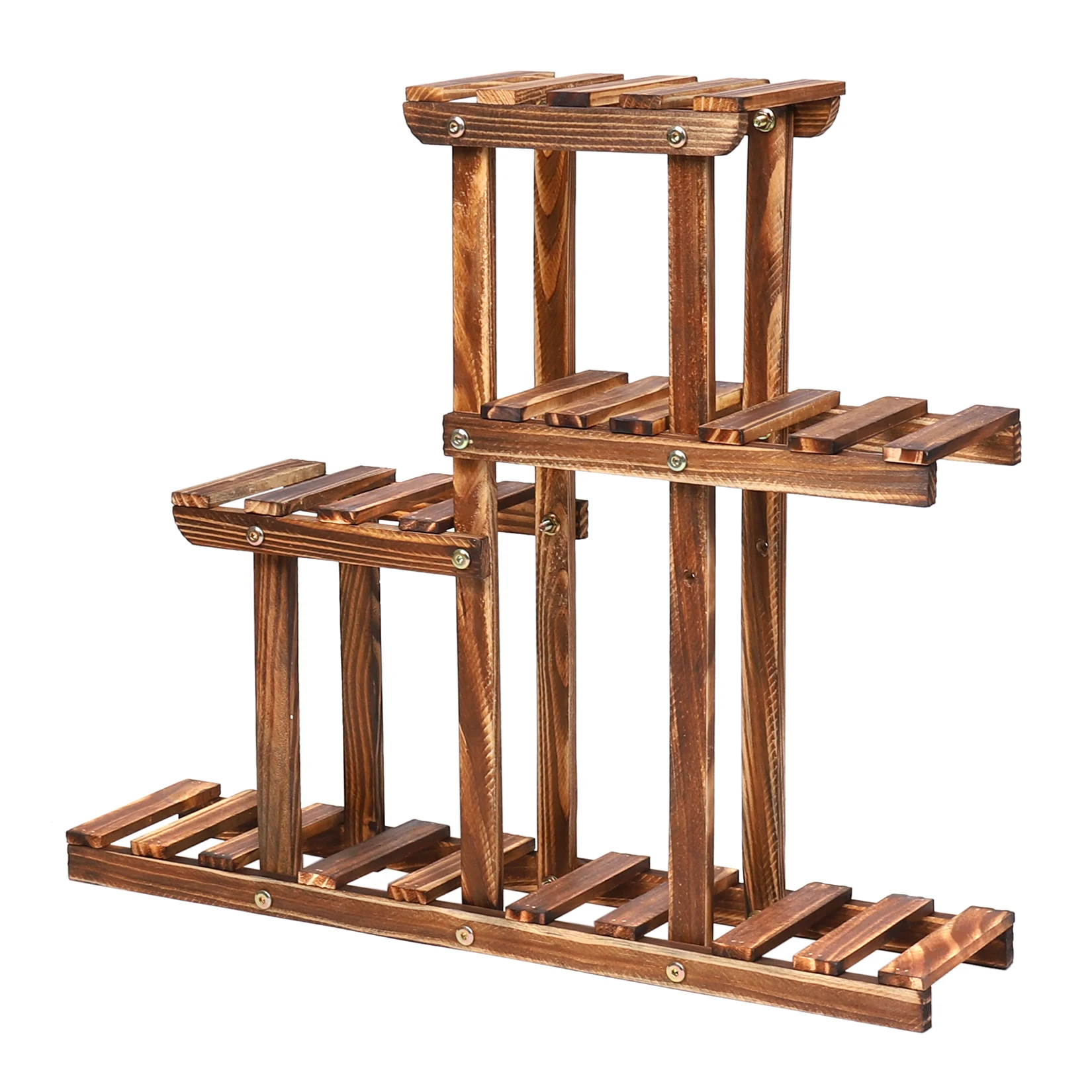 Suporte de planta de madeira carbonizada Multi Tier Suculent Rack Mini Desktop Suporte para varanda ao ar livre e jardim