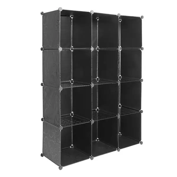 12-Cube Storage Shelf Durable Stackable Modular Cube Shelving Bookcase Organizing Closet Toy Organizer Cabinet Black[US-W]