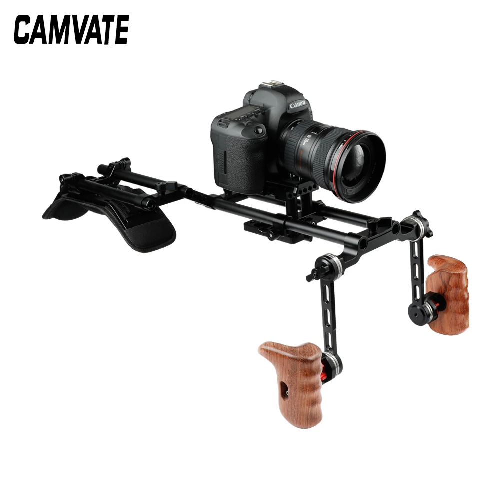 CAMVATE Pro Shoulder Mount Rig With Manfrotto QR Baseplate &ARRI Rosette Dual Wooden Handle&15mm Rod For Camcorders/DSLR Cameras