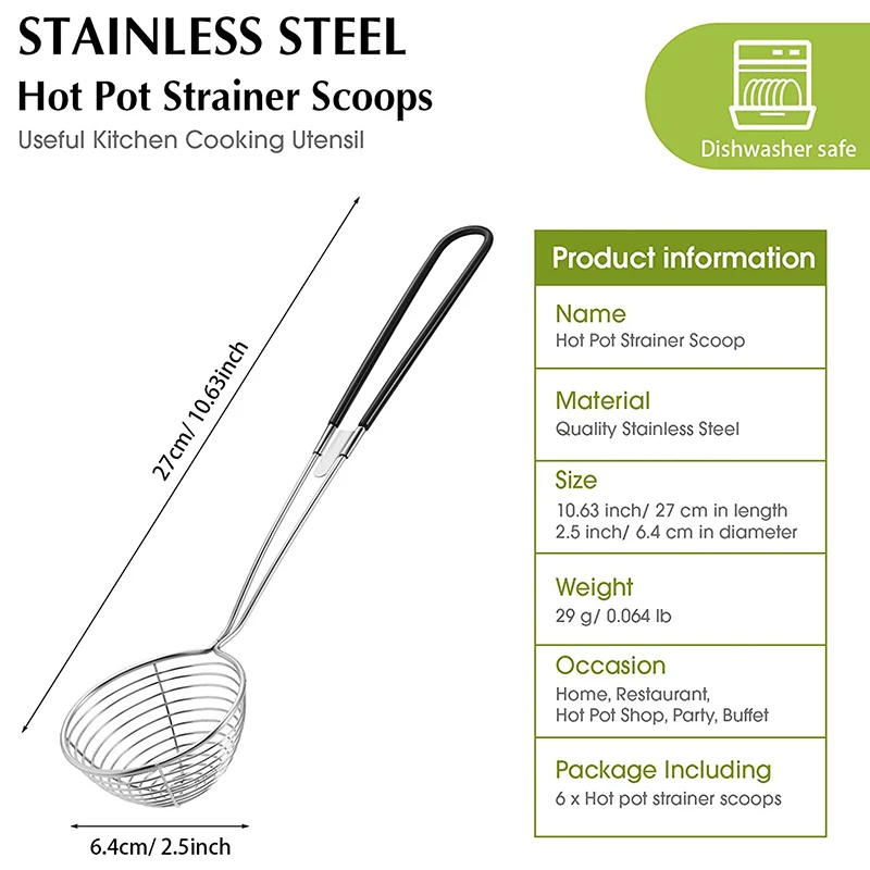 Hot Pot Strainer Scoops Stainless Steel Hot Pot Strainer Spoons Mesh Skimmer Spoon Asian Strainer Ladle with Handle