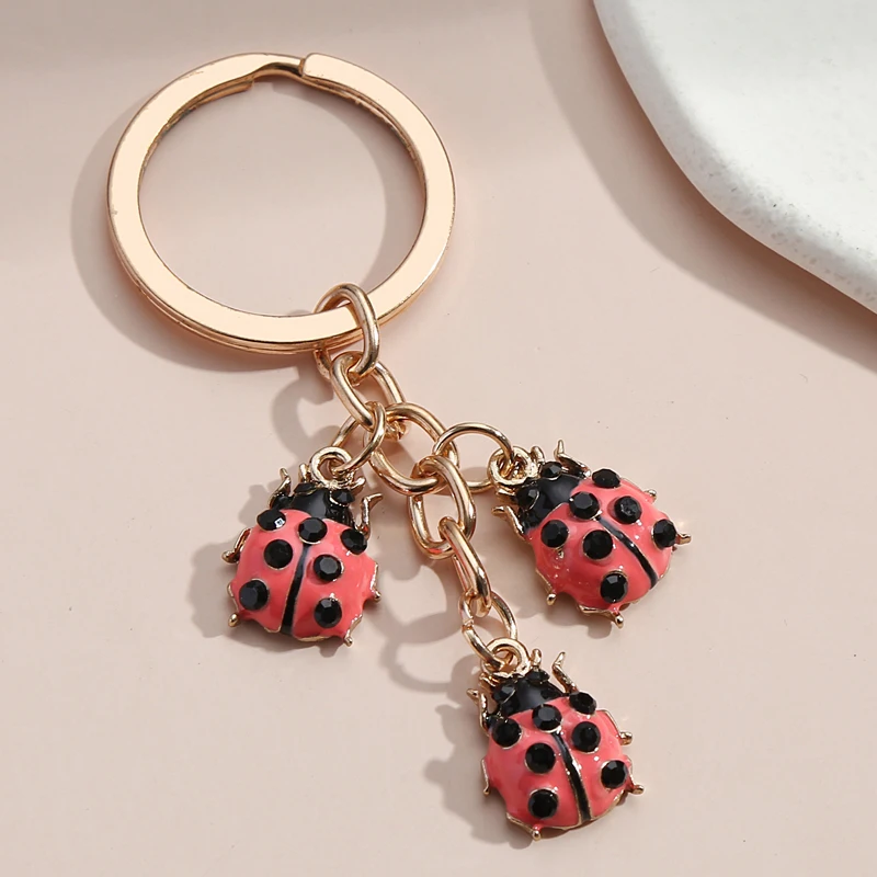 Lovely Ladybird Keychain 2 Colors Lady beetle Key Ring Insect Key Chains Animal Gift For Women Men Car Keys DIY Handmade Jewelry