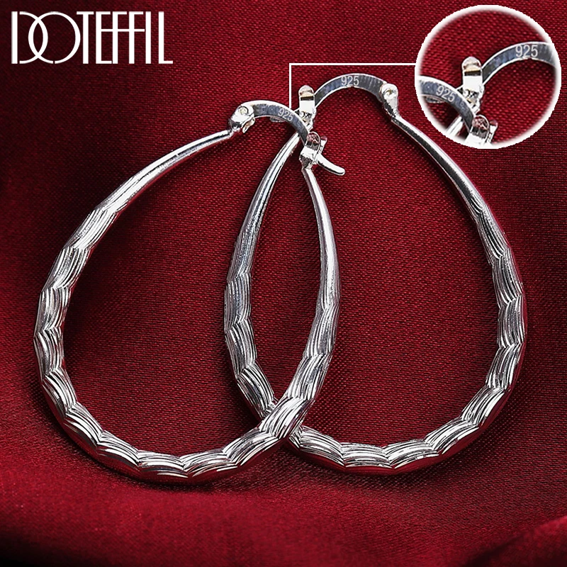 

DOTEFFIL 925 Sterling Silver U Circle 39mm Grain Hoop Earrings For Women Lady Best Gift Fashion Charm Wedding Jewelry