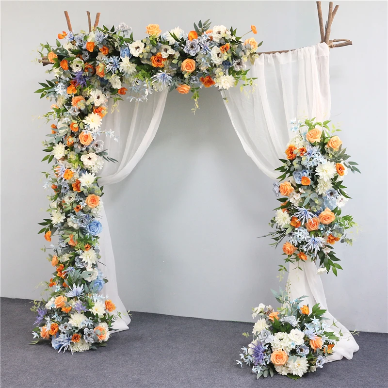 Imagem -02 - Jarown Arranjo de Flores Suja Azul Laranja Personalizado Arco de Casamento Decoração Sinal de Flor Flor Artificial Decoração de Casa