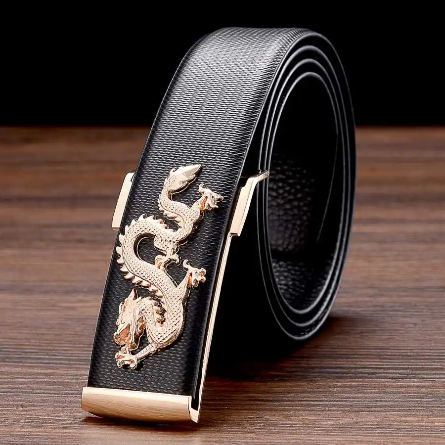 Leather Belts for Men New Plate Buckle Waistband for Men Fashion Male Strap Dragon Buckle