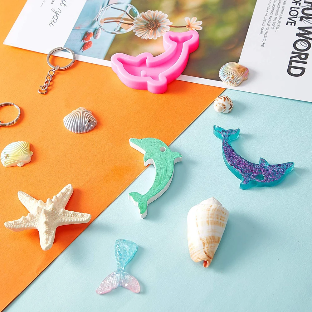 Dolphin Shape Silicone Keychain Mold for Epoxy Resin 5pc Keyrings or DIY Keychains Earring Pendant DIYJewelry Making Tool