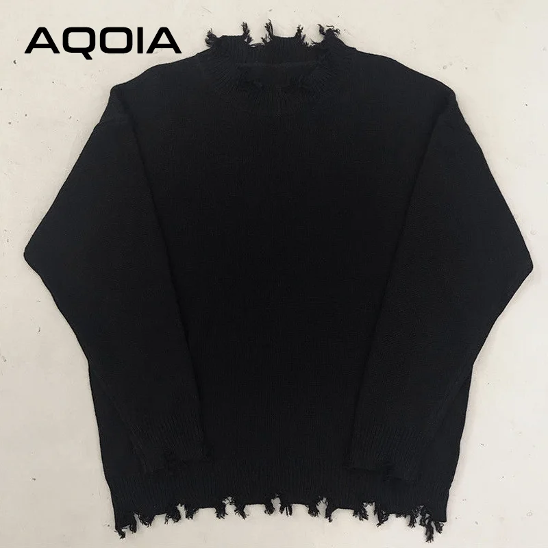 2022 Spring Streetwear Ripped Hole Women Knitted Sweaters Pullovers Long Sleeve Solid Color Loose Plus Size Sweater Women Tops