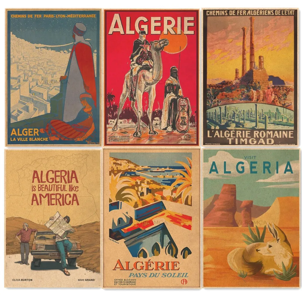 Visit Algeria / Algerie Travel Canvas Paintings Vintage Cartoon Print Picture Wall Posters for Living Room Home Decoration Gift