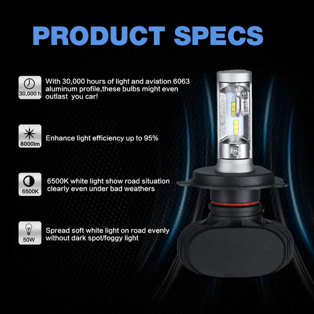 2Pcs H7 LED H4 Auto Mini Car Headlight 9005 9006 H3 H13 H8 880 H27 9004 9007 H11 H1 50W 8000LM 6500K Automobile Bulb CSP Lamp