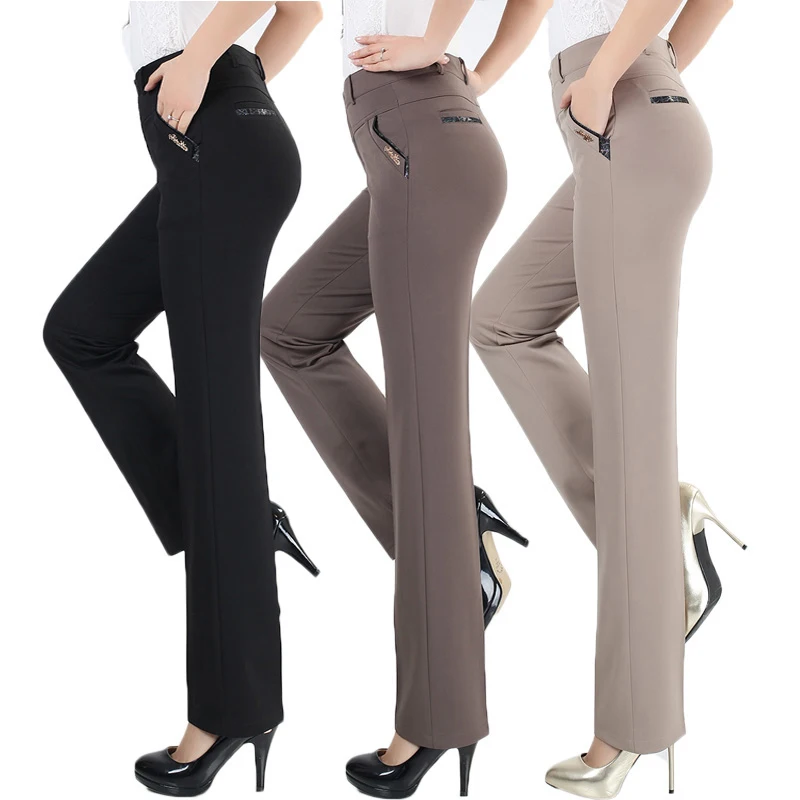 Women Trousers straight pants high waist casual female pantalon femme calca feminina khaki beige red blue big plus size 28~38