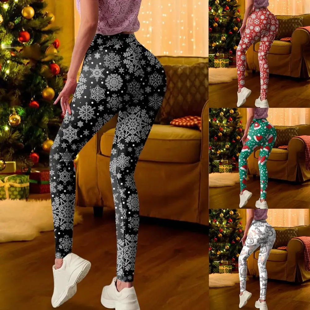 Christmas New Fashion High Waist Leggings Yoga Pants Snowflake Digital Printed Leggings Yoga Running Pilates