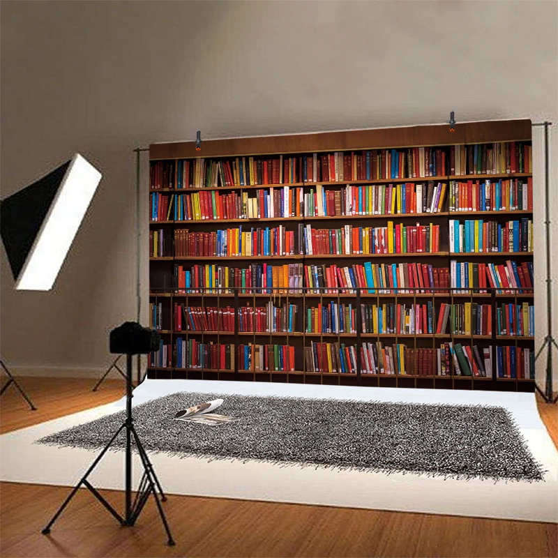 Bookshelf Photo Backdrop Bookcase Happy Birthday Party Baby Shower Decoration Library Photography Background Booth Props Banner