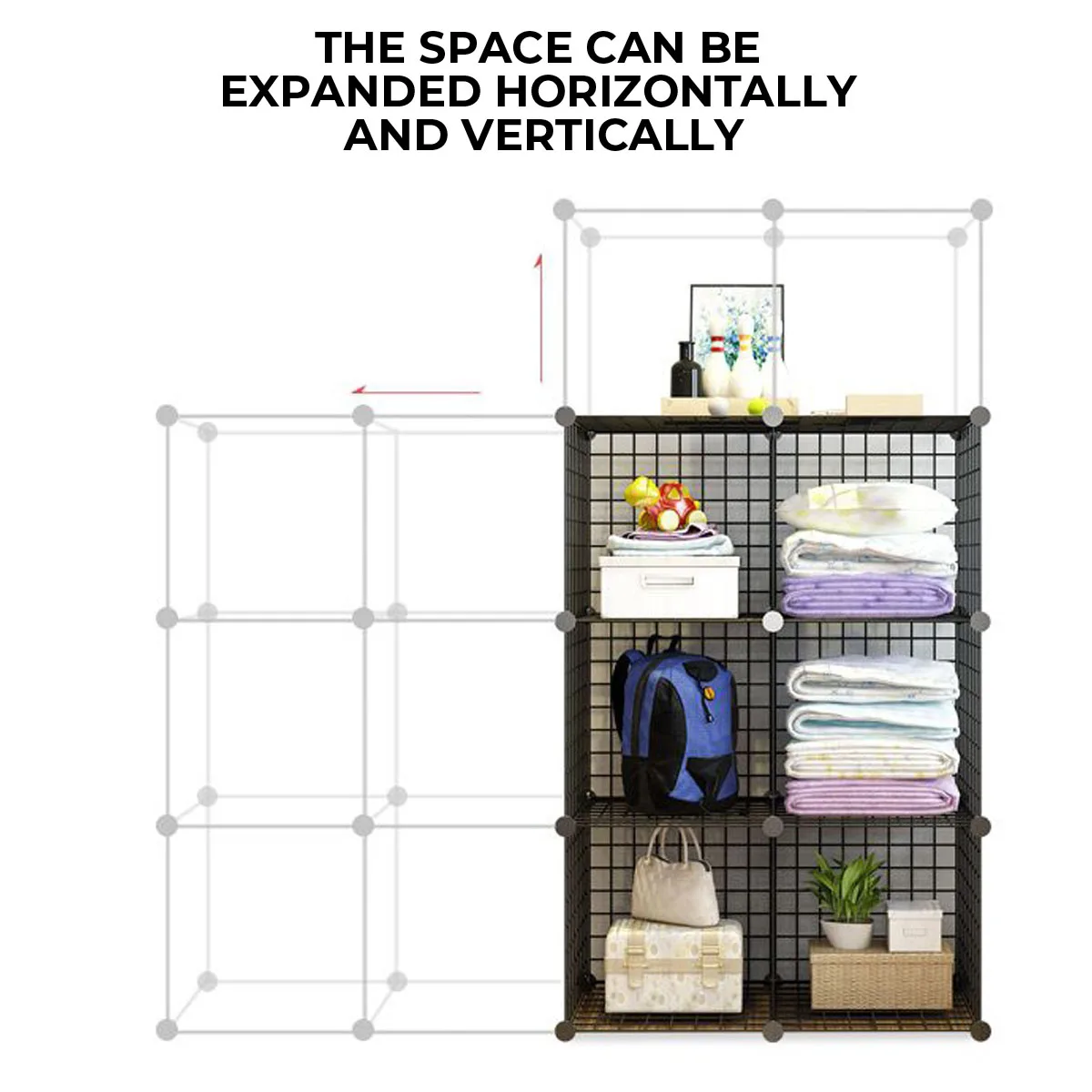 Multifunctional Black Metal Mesh Combination Storage DIY Cube Wardrobe And Modular Shelf Net Wire Mesh Shelf Home Organizer