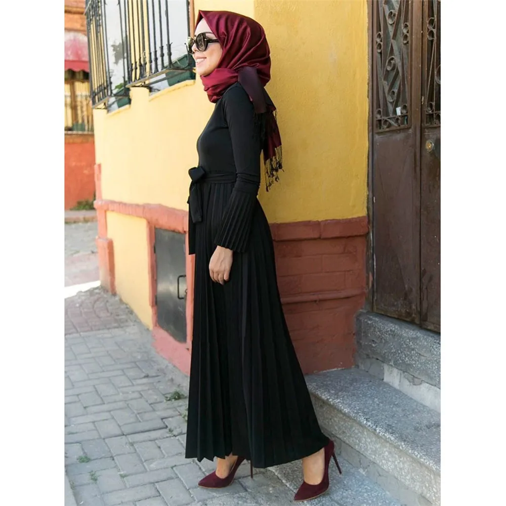 Elegante Frauen Muslimischen Abaya Plissee Eid Party Lange Maxi Kleid Dubai Kaftan Islamischen Arabischen Kleid Mit Gürtel Türkei Jalabiya Vestidos 2024