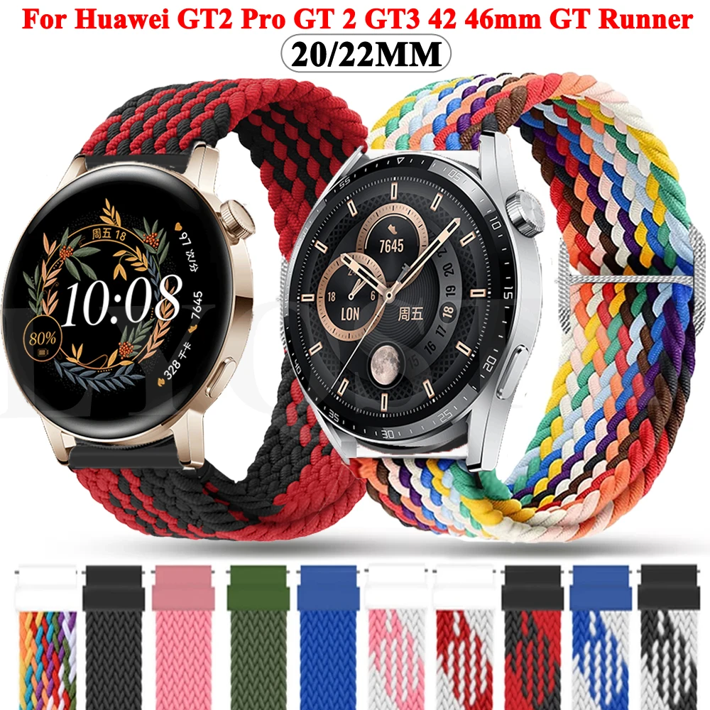 Ремешок для смарт-часов Huawei Watch GT3 GT 3 42 46 мм, нейлоновый плетеный браслет для наручных часов GT 2 GT2 Pro, 20 22 мм