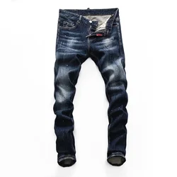 Europese Mode Merk Mannen Italië Jeans Broek Ontwerp Cool Top Jeans Mannen Slim Jeans Denim Broek Blauw Gat Broek Jeans voor Mannen