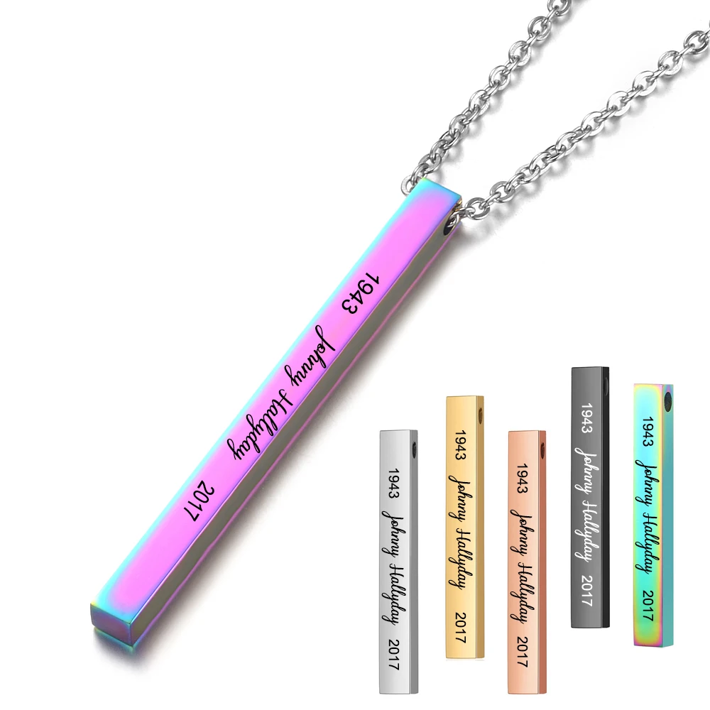 

10pcs/lot French Rock Johnny Hallyday Bar Necklace Customized Engraved Name Date Charm Pendant Gift for Fans SL-070*10