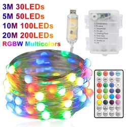 RGB LED Copper Wire Light RGBW LED Fairy String Light 2022 New Christmas Tree Decor LED Lights 3-20M USB Remote Control Lights