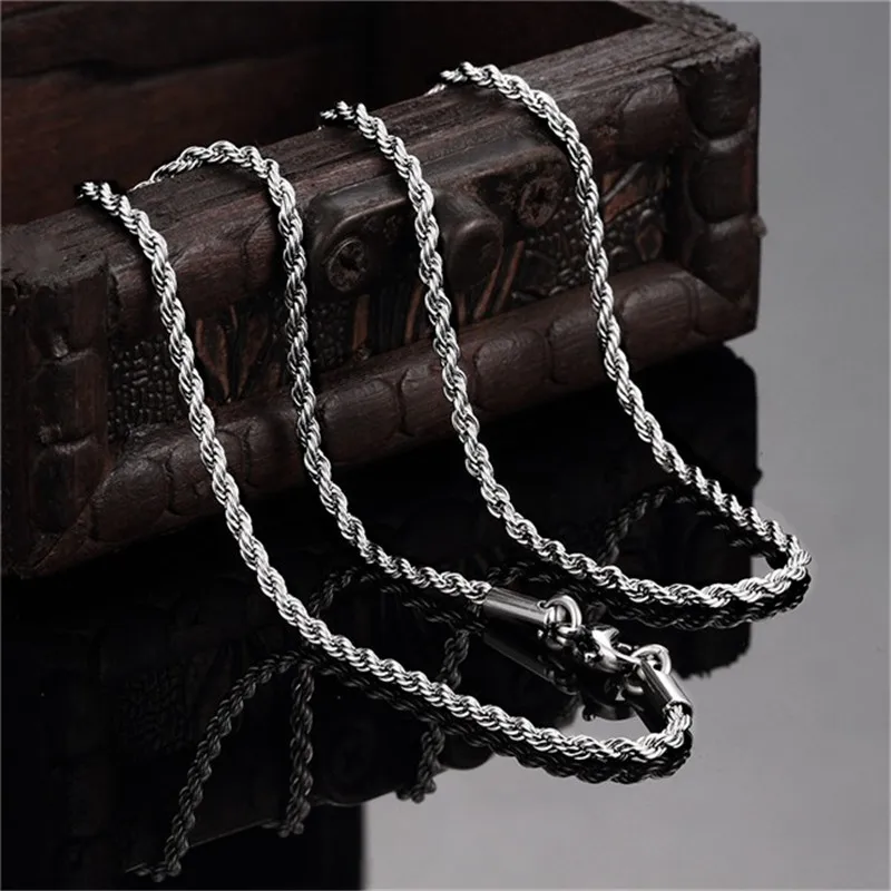 Wholesale Price Width 2MM 316L Stainless Steel Twist Chain Necklace Fashion Titanium Steel Link Necklace For Men and Women