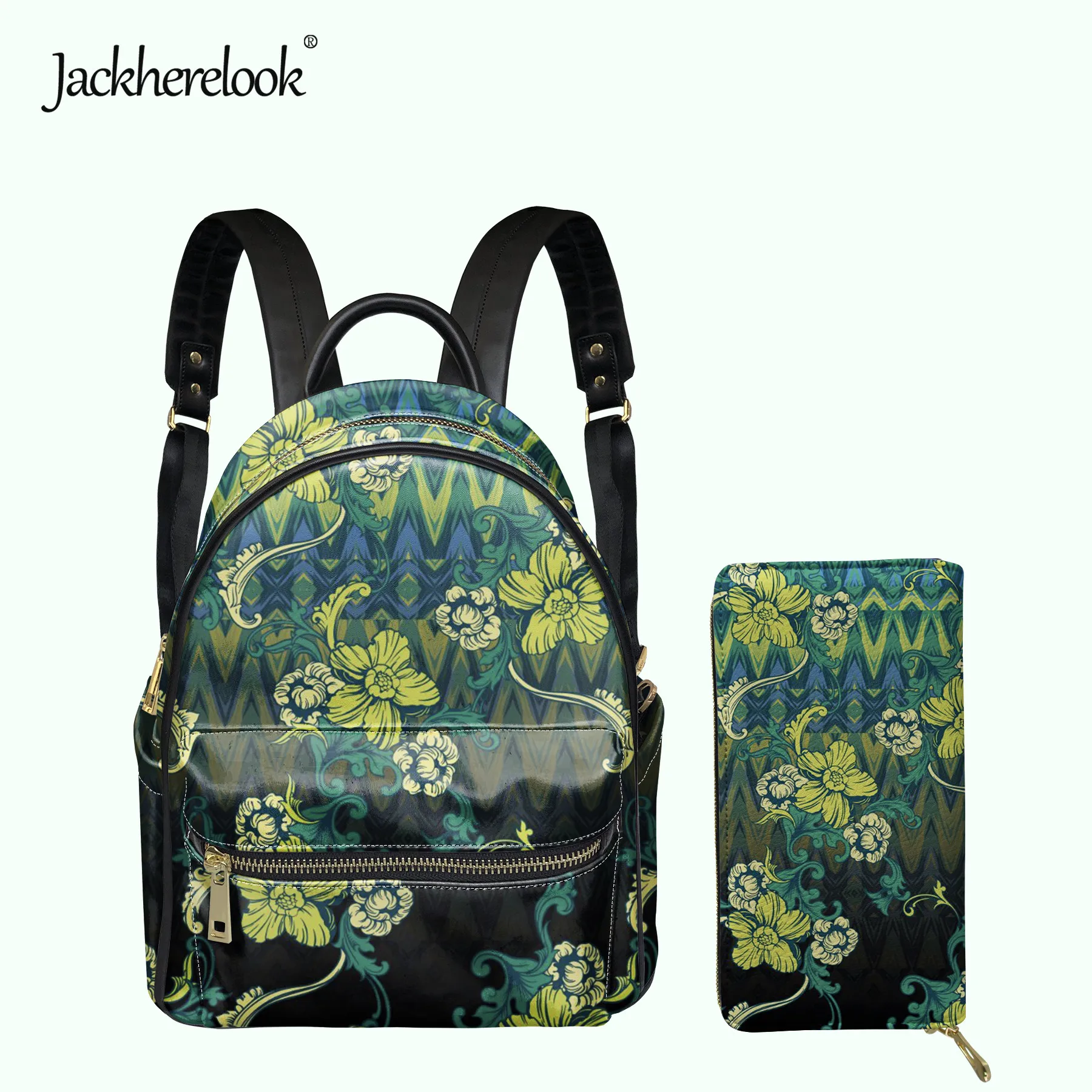 

Jackherelook Polynesian Hibiscus Print Women Backpack Clutch Wallet 2pcs/Set Female Daily Bag Girls Small Schoolbag Mochila