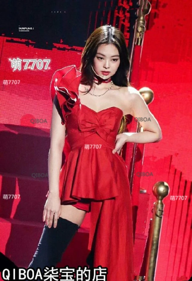 Kpop Korean Celebrity Stage Show New Sexy Backless Oblique Shoulder Red Dress Women Party Elegant Irregular Ankle-length Dresses