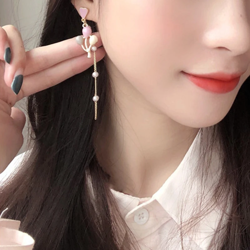 Koreanische neue süße geometrische Tropfenohrringe für Frauen, niedliche Katze, Kaninchen, Stern, Mond, asymmetrische baumelnde Ohrringe, Geschenk für Schmuck. – Detail 15