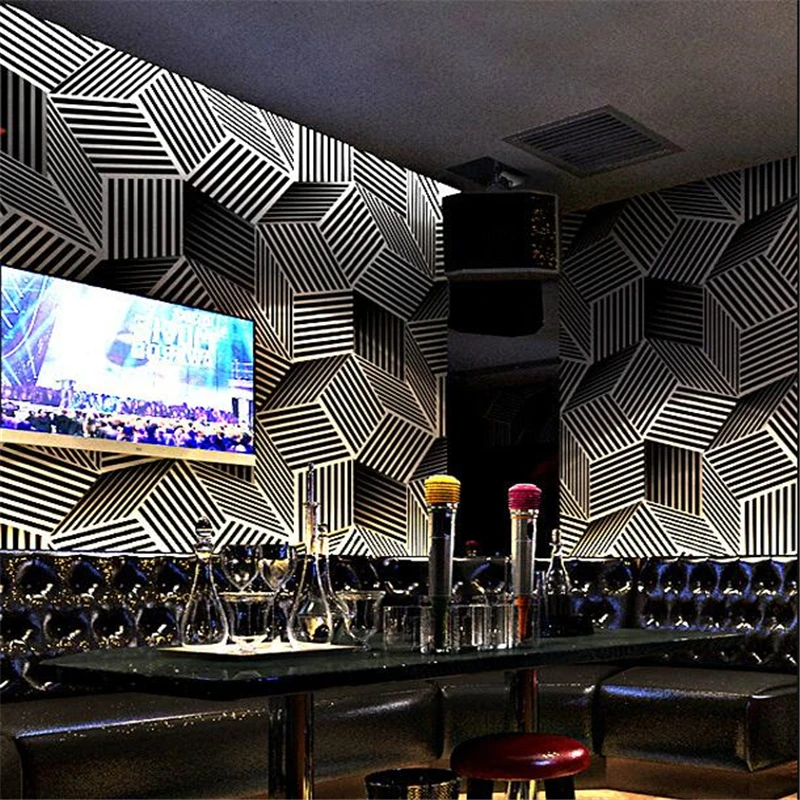 wellyu 3D Stereo Bar Decoration Box Theme Geometric Square Plaid Internet Cafe Coffee Restaurant Background Wallpaper