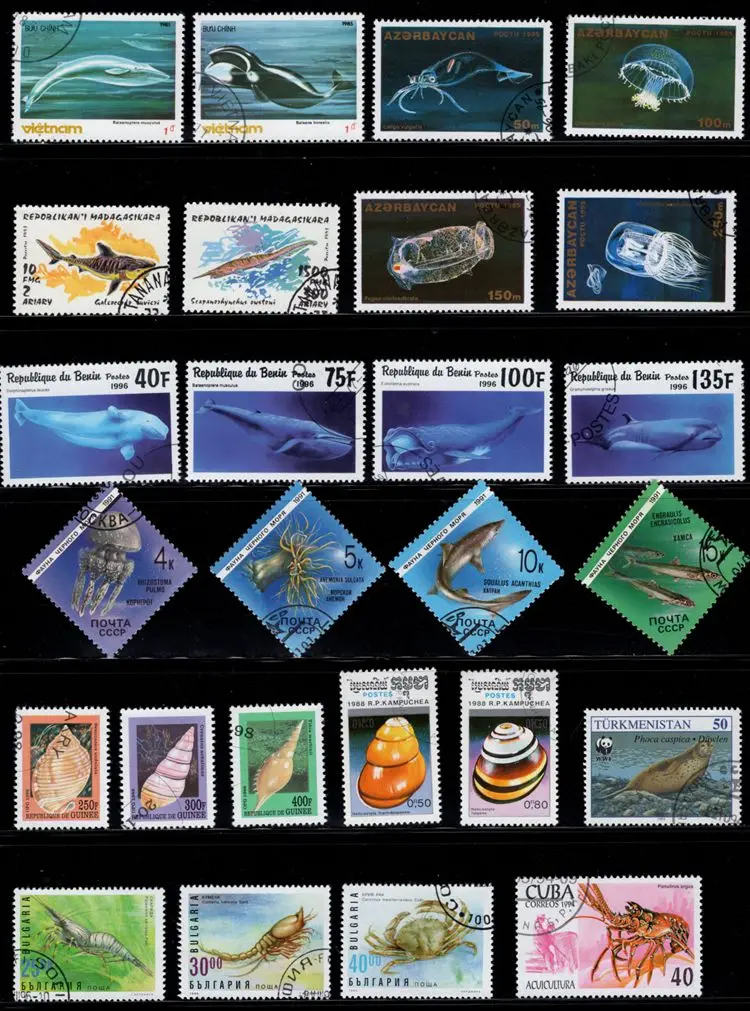 50Pcs/Lot Ocean Animals Stamp Topic All Different From Many Countries NO Repeat Postage Stamps with Post Mark for Collecting