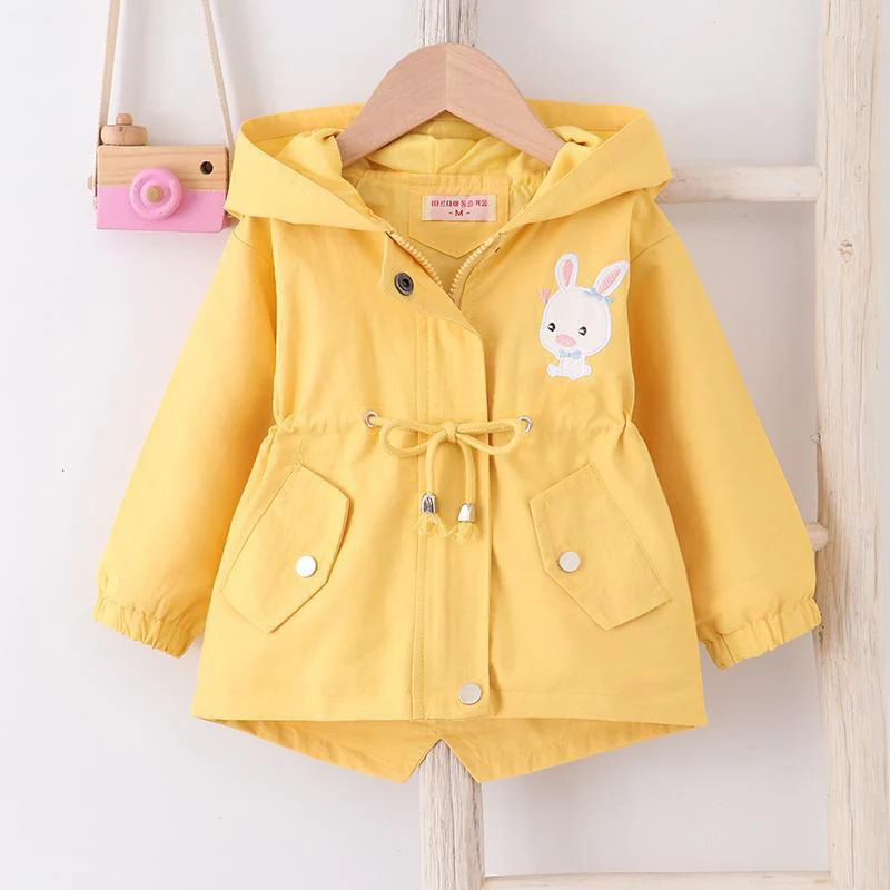 Autumn Casual Long Windbreaker Coat For Girls Cute Rabbit Baby Jacket Hooded Children\'s Outerwear 1-7 Years Toddler Girl Clothes