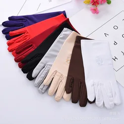 Spring and Summer New Ladies Spandex Embroidered Gloves Thin Short Dancing Snow White Gloves Performance Jewelry Gloves