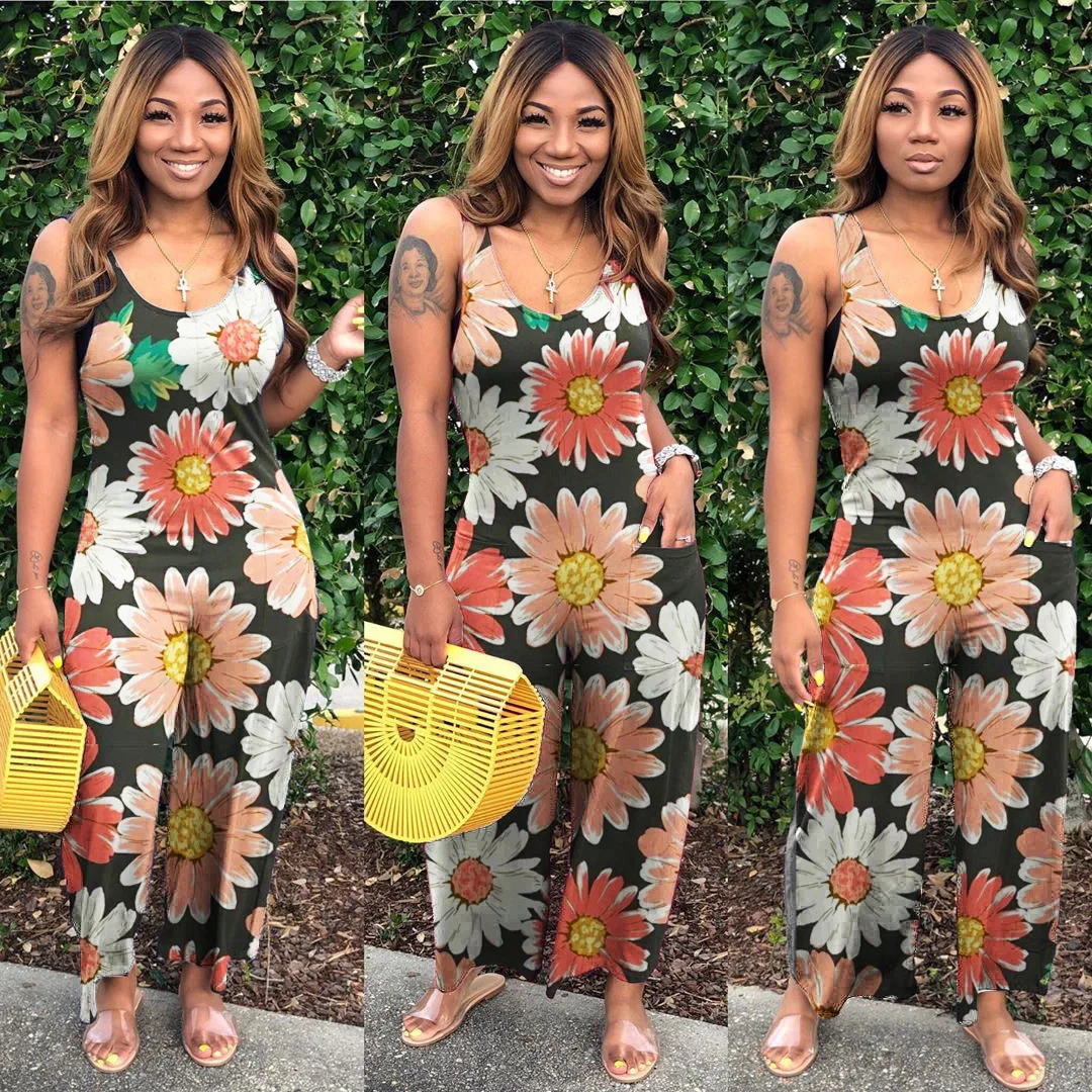 

Explosive Fashion Women's Sun Flower Print Jumpsuit