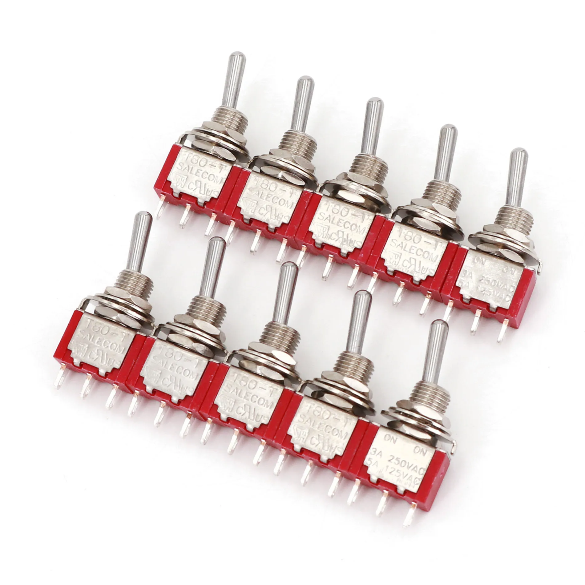 10Pcs SH T8013 Standard Lever 3Pin ON-ON 2-Position SPDT Mini Toggle Switch 5A/125VAC