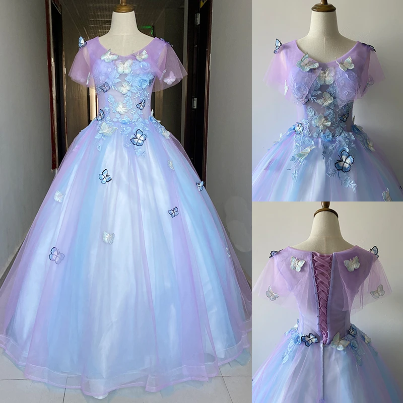 Vestidos 2021新蝶刺繍quinceaneraのドレスパーティードレス甘い花柄夜会服プラスサイズquinceaneraのドレス