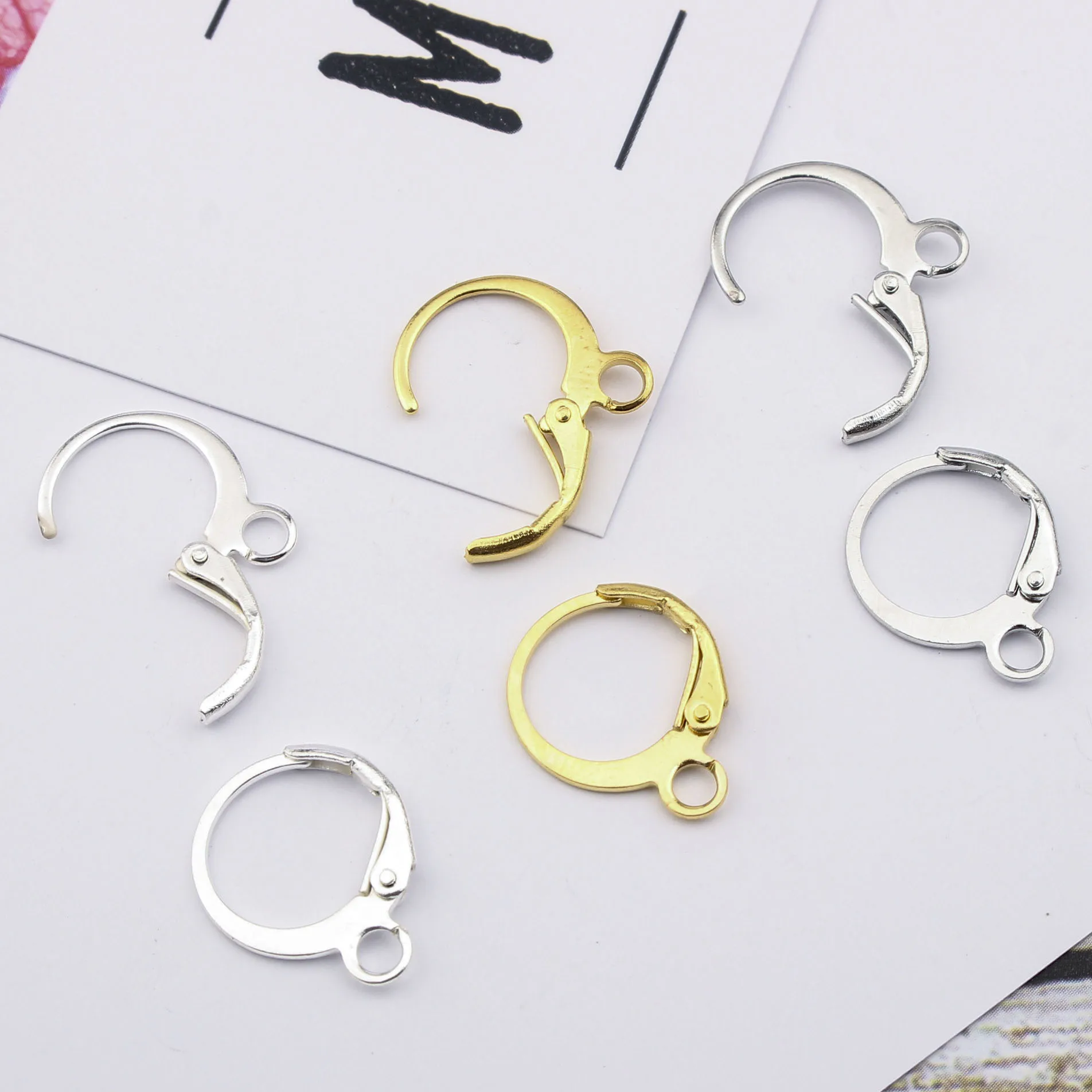 

30Pcs Brass Gold/Silver Plated French Lever Earring Hooks Ear Wire Setting Base Hoops Earrings For DIY Jewelry Making Supplie